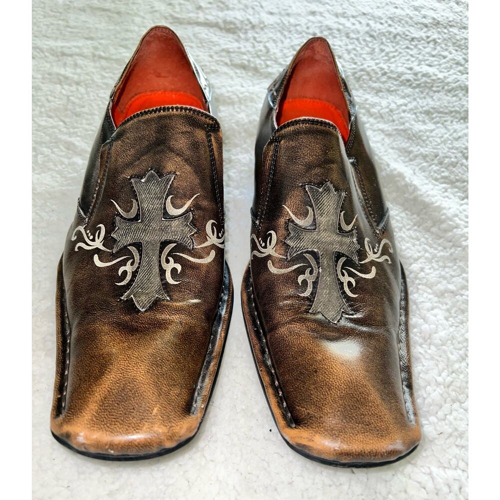 Robert Wayne Brown Square Toe Loafers Rome Cross - Size 10